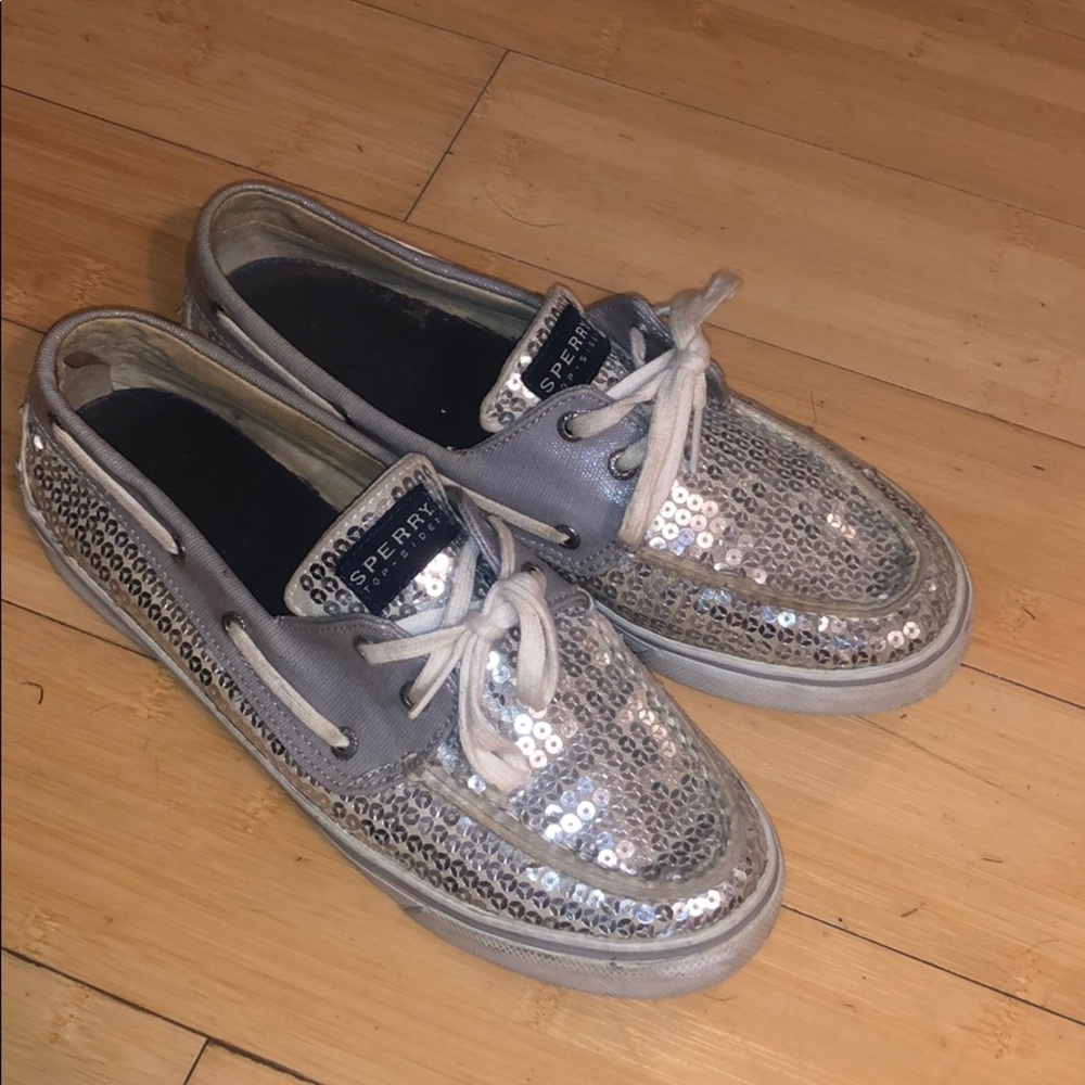 SPERRY SILVER SPARKLE BOAT SHOES